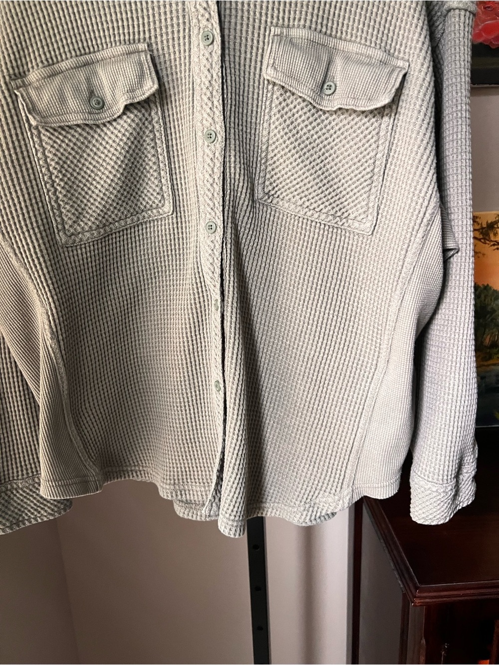 aerie Waffle-Knit Button-Up Jacket — Olive green - Picture 3 of 9